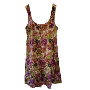 Womens Colorful Floral Tank Sundress 1X Tiered Crinkle Cotton Cottagecore